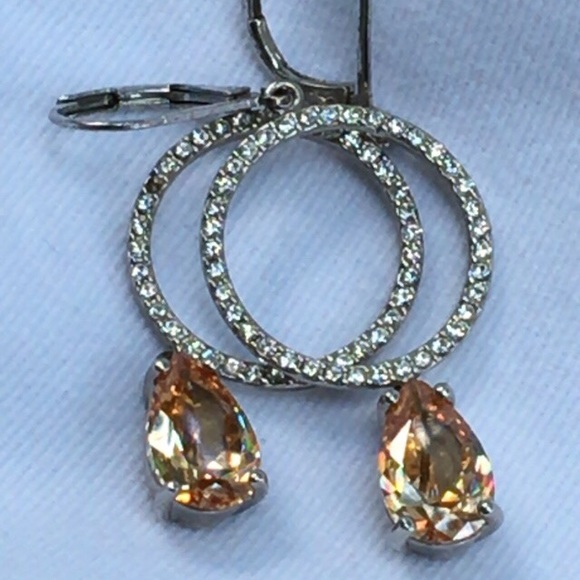 Exquisite Bling Faux Diamonds & Citrine Earrings - Picture 3 of 7